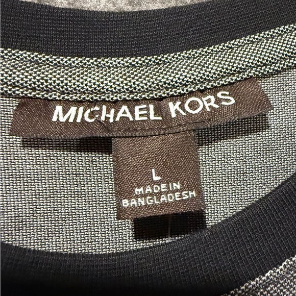 Michael Kors Knit Tee Shirt Mens L black green striped colorblock soft comfort - Picture 5 of 11